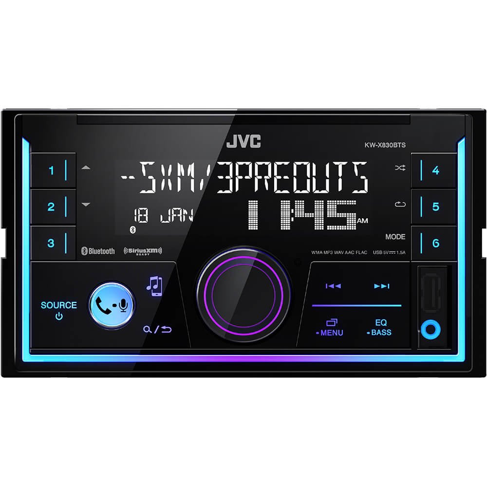 JVC KWX830BTS Car Stereo - Double Din, Bluetooth Audio and Calling, MP3 Player, USB Port, AUX Input, AM/FM Radio Receiver, Multi Color Illumination JVC KWX830BTS Car Stereo - Double Din, Bluetooth Audio and Calling, MP3 Player, USB Port, AUX Input, AM/FM Radio Receiver, Multi Color Illumination